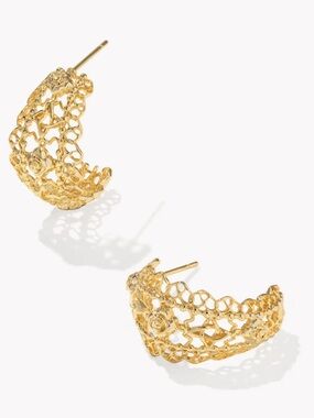 NWT Kendra Scott Krista Lace Gold Huggie Earrings